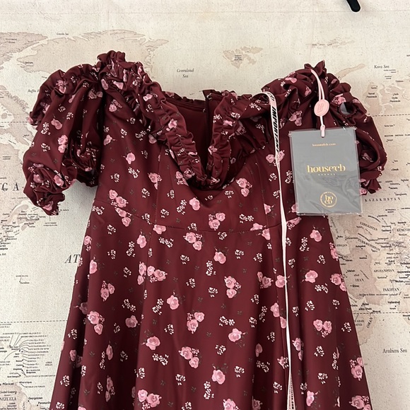 House of CB ‘Lauren’ Wine Floral Strapless Midi Dress NWT - Picture 7 of 9